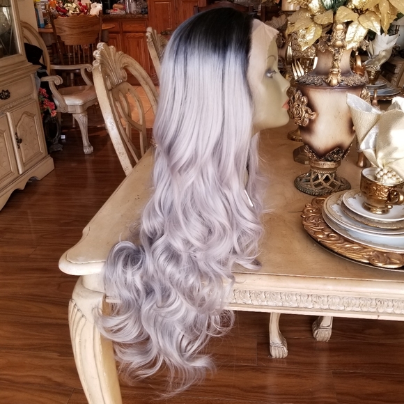 Ombre Black Gray Lace Front Wig - Picture 2 of 8